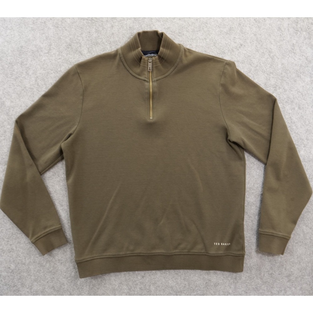 Ted Baker Sweater Mens Large Brown Knit Pullover Long Sleeve Mock Neck 1/4 Zip